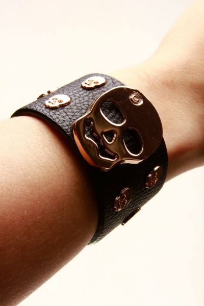 Pulseira Caveira de Couro Preta